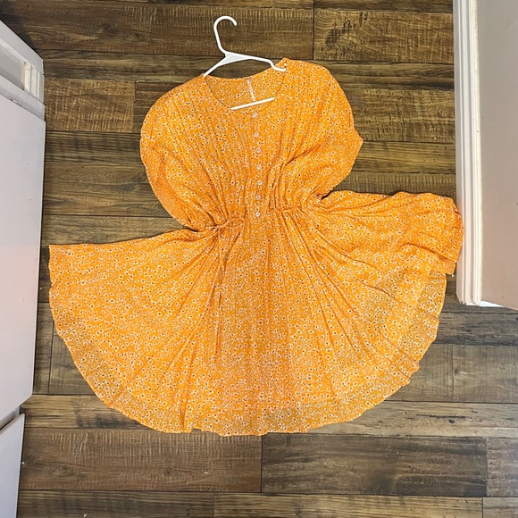 Free People marigold/yellow and floral boho flowy mini dress. - Picture 5 of 14